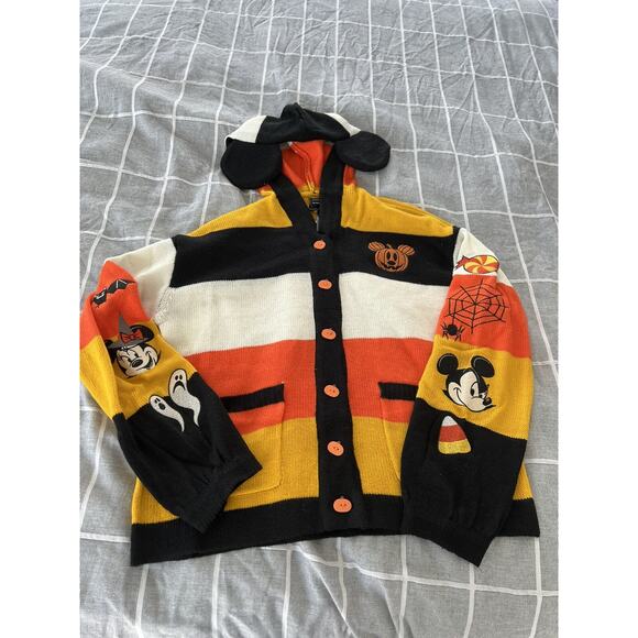 Disney Sweaters - Mickey Mouse Candy Corn Disney Cardigan Her Universe Hot Topic Size Extra Large